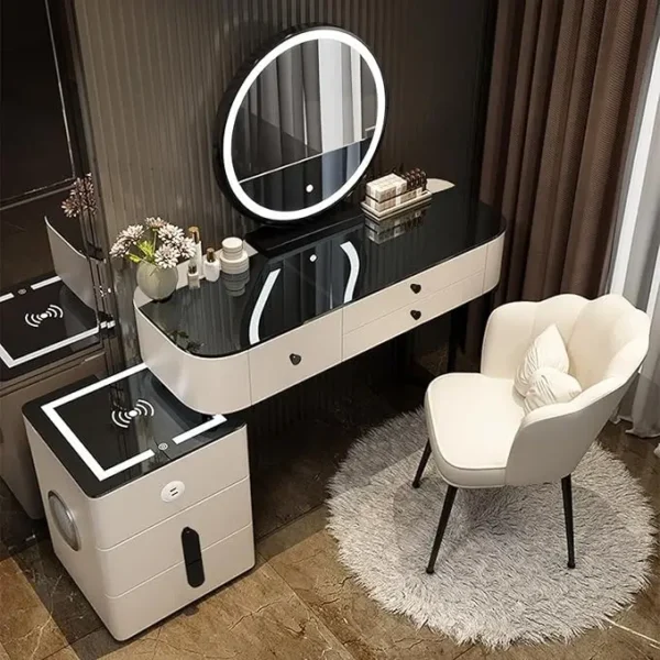 Makeup Vanity Desk with Bluetooth Side Cabinet